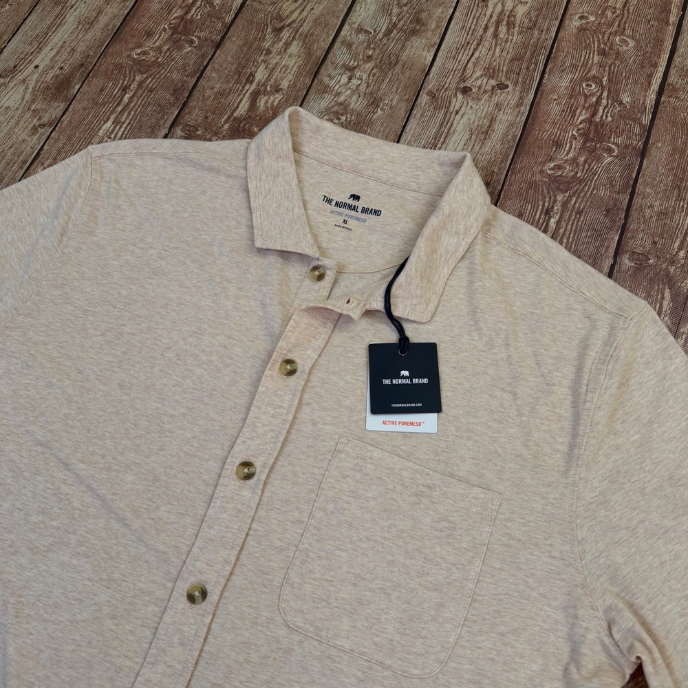 The Normal Brand Active Puremeso Shirt Mens Extra Large Tan Stretch Pocket NWT